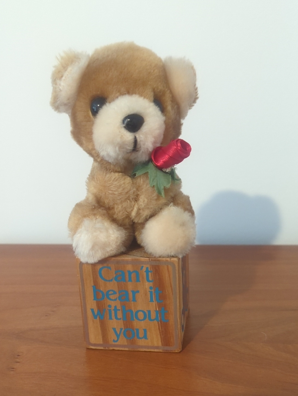 Plush Brown Teddy Bear with Red Rose Accent
